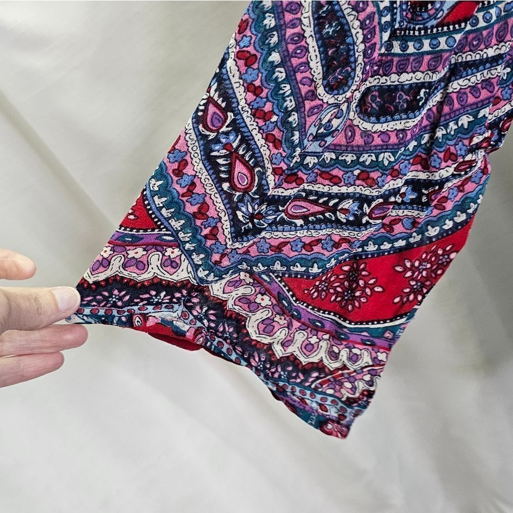 Bila Red Paisley Crochet Boho Peasant Top Size Large - Picture 4 of 8